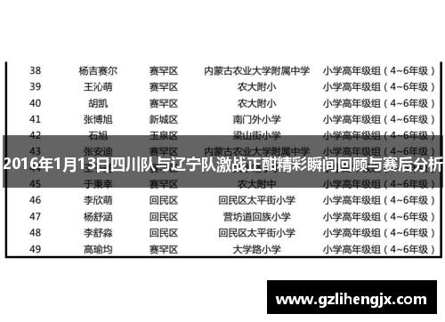 2016年1月13日四川队与辽宁队激战正酣精彩瞬间回顾与赛后分析